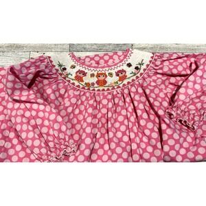 Girl's marmellata smocked Dress Pink Polka Dots Owls Butterflies Flowers Size 3T